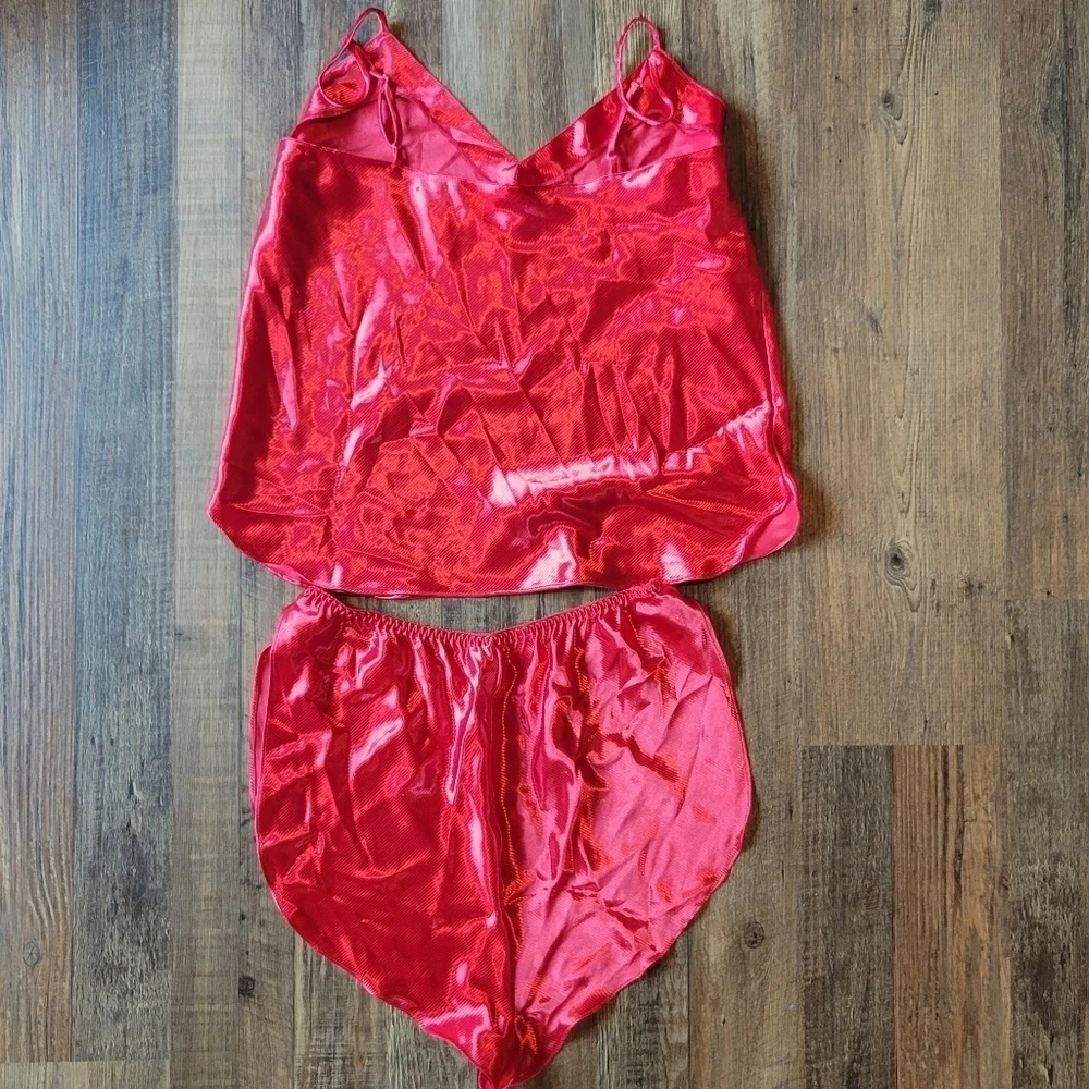 Frederick's Of Hollywood Red Silky 2 Piece Lingerie Set